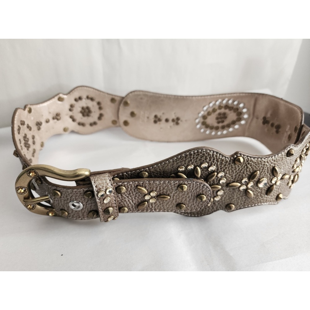 Kathy Van Zeeland Metallic Gold Studded Rhinestone Wide Waist Belt B00705